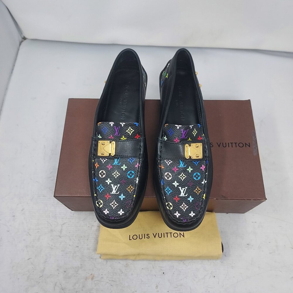 Louis Vuitton Multicolored Monogram Black Lock Driver Loafers